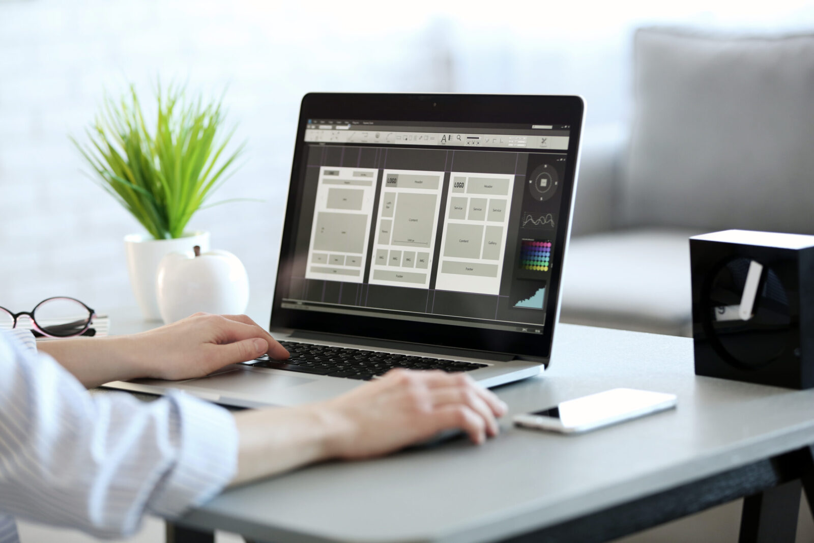 Woman working on computer at home